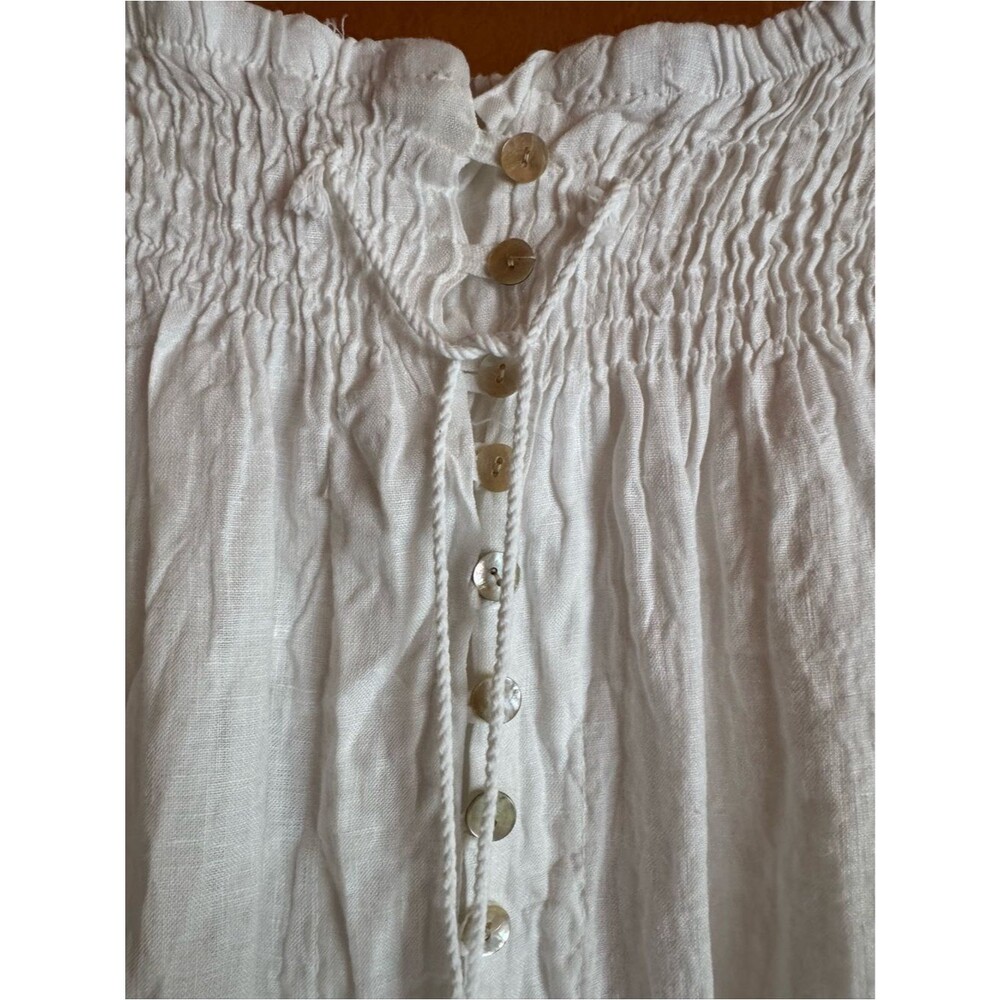 Gigi Moda White 100% Linen Smocked Button Front Maxi Skirt One Size - Picture 3 of 10